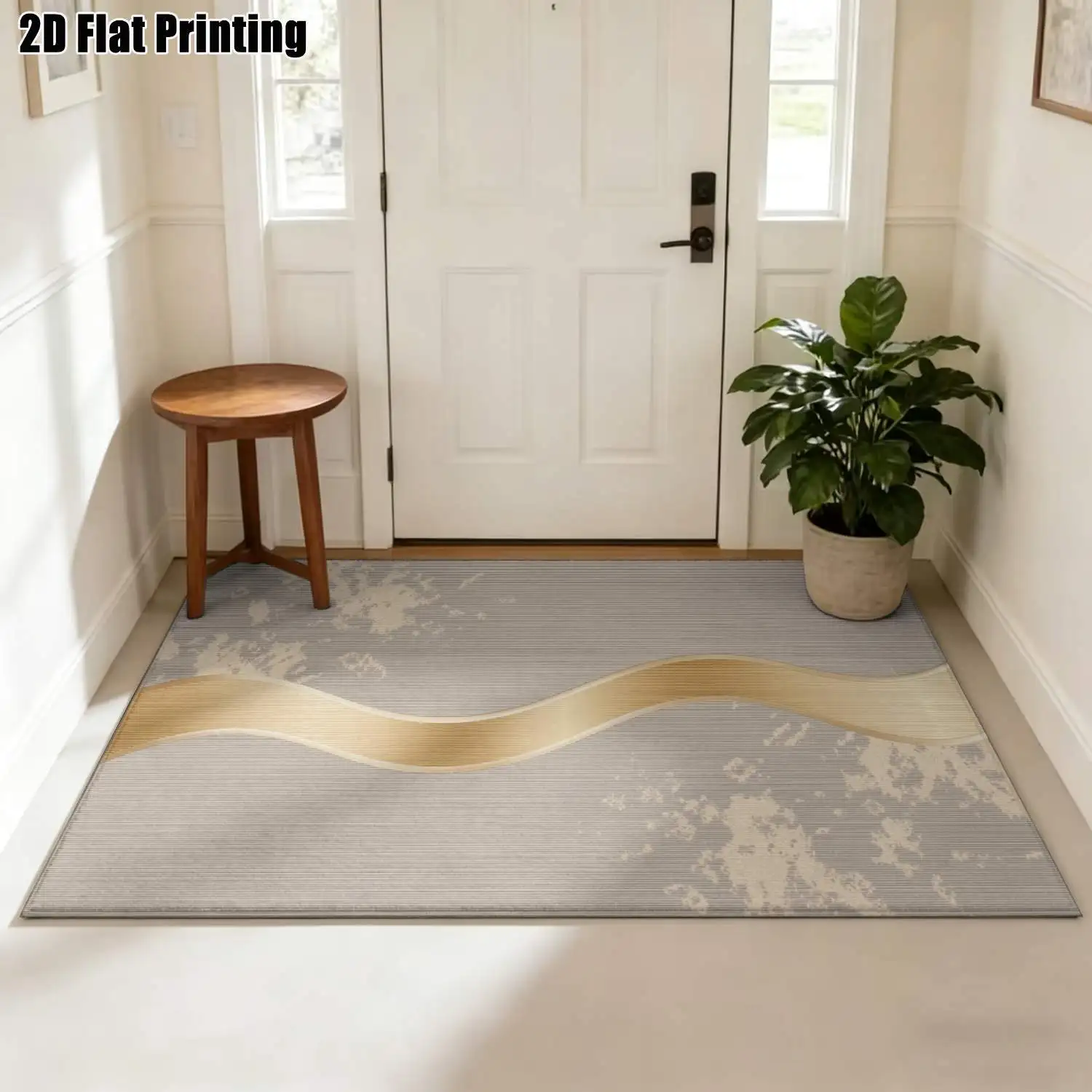 1Pc 2D Printed Carpet: Light Brown Gold-Plated Wave Abstract Pattern, Modern Simple Instagram Style, Home Decor, Multiple Sizes, Machine Washable, for Entrance, Dining, Foyer, Bedroom, Study, Living Room