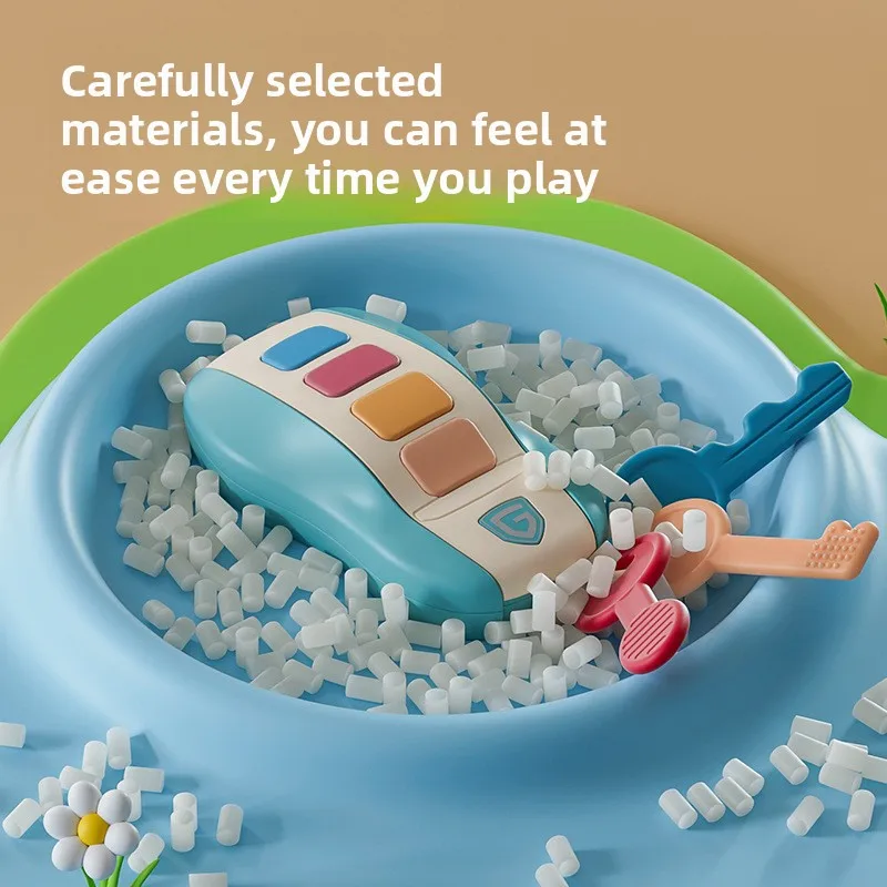Früherziehung für Kinder, Simulationsauto, Fernbedienungsschlüssel, weicher Zahnkleber, kann importiert werden, Spielzeug-Baby-Puzzle mit Musikfunktion