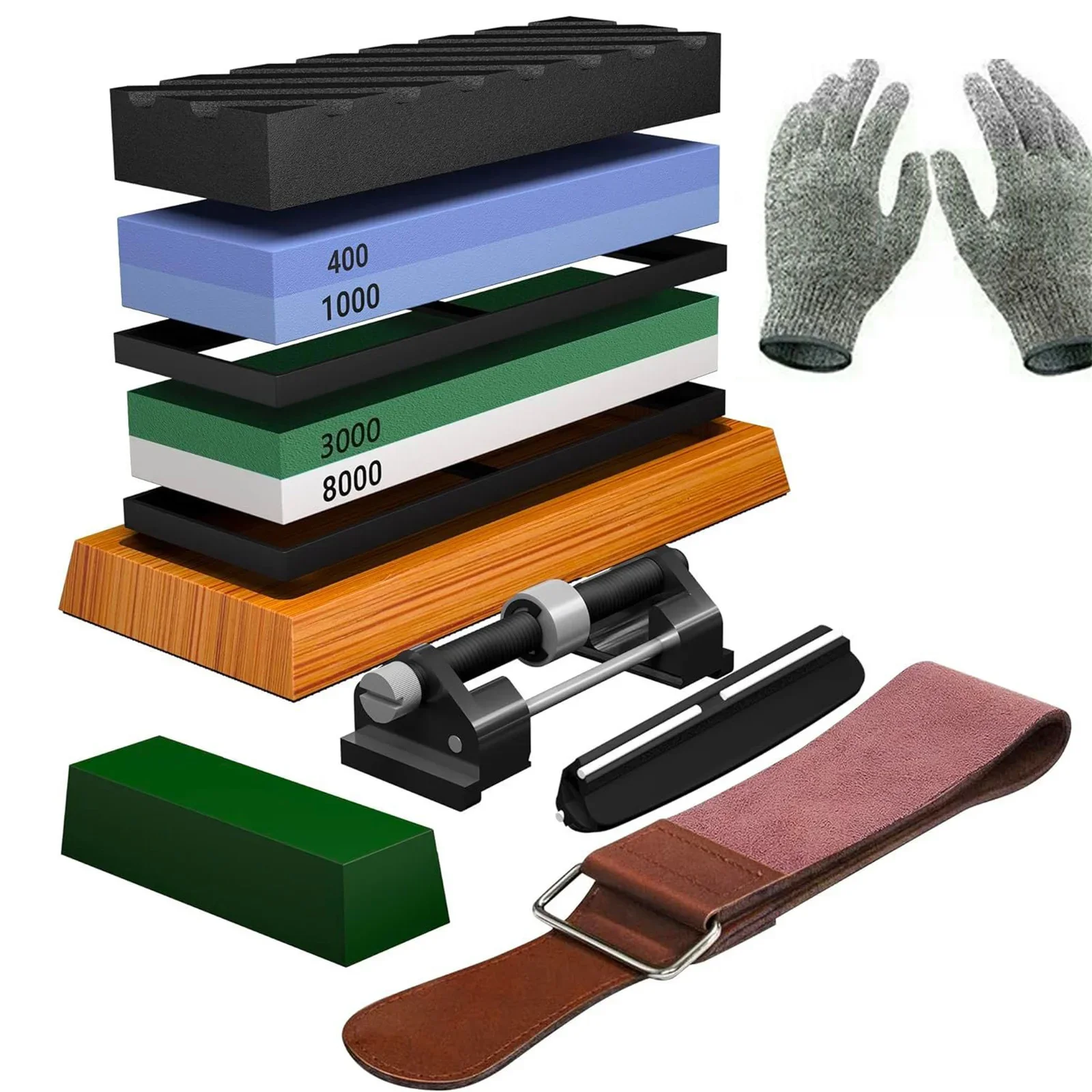 

Knife Sharpening Stone Whetstone Set 400/1000 3000/8000 Dual Professional Whetstone Knife Sharpener Stone Kit with Bamboo Base