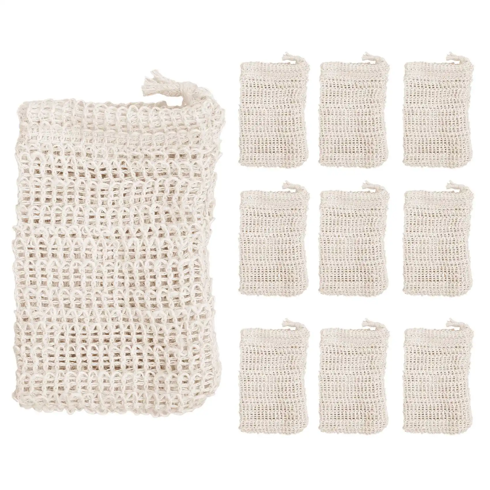 10 Pack Natural Sisal Soap Bag Exfoliating Soap Saver Pouch Holder