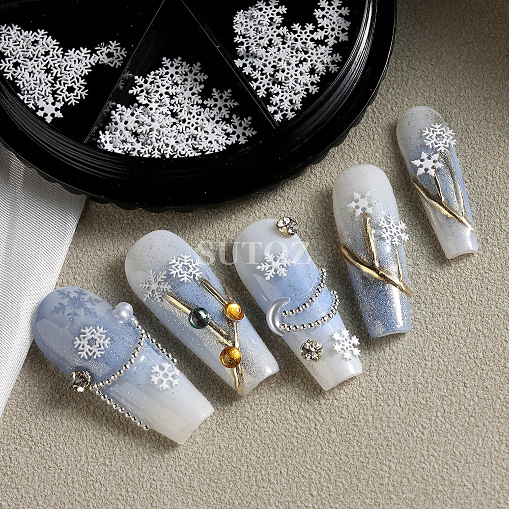 White Snowflakes Nails Charms, 3D, acrílico, misturado, flocos, Nail Art Decorações, inverno, Natal, DIY, Acessórios de Manicure, GLX266