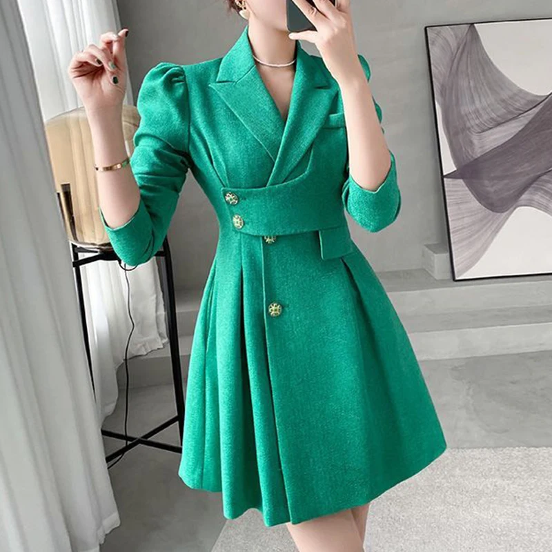 autumn winter elegant fashion solid color waist mini dress female long sleeve temperament vocation robe ladies vestidos de fiest