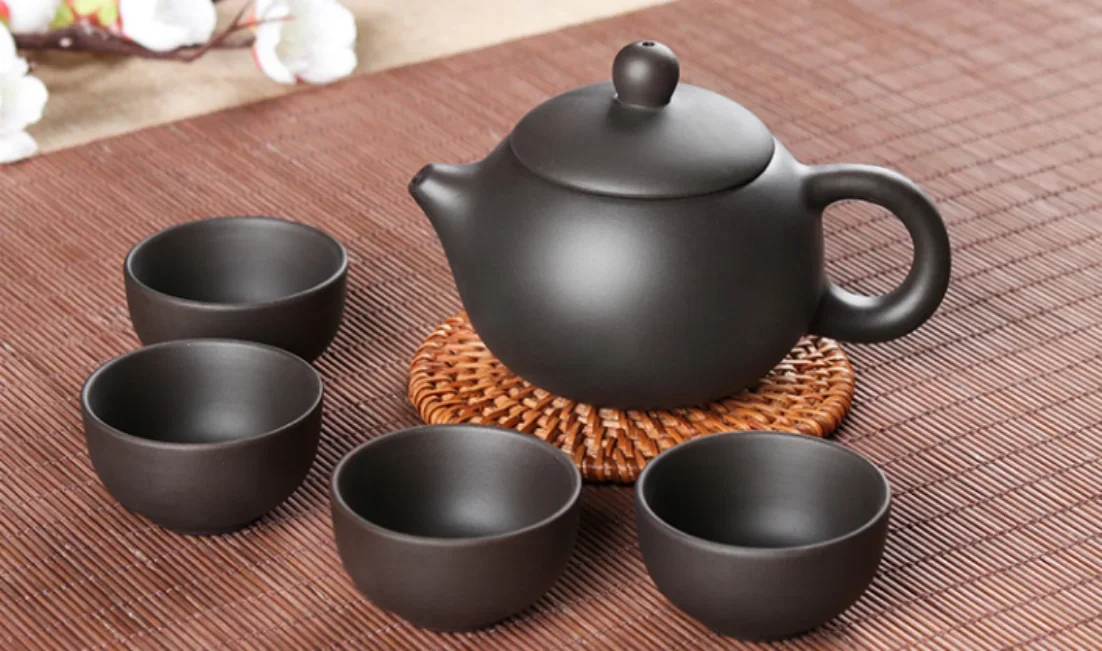 Juego de té de Kung Fu de arena púrpura, tetera de agua de dragón, cerámica, porcelana, 1 tetera, 4 estándar, 150ml, 5 piezas