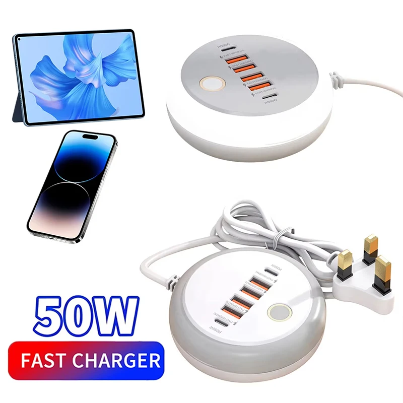 Multi Ports USB Charger 50W Quick Charge 3.0 Type C Wall Charger Travel Adapter For iPhone Xiaomi Realme Mobile Phone USB Ports