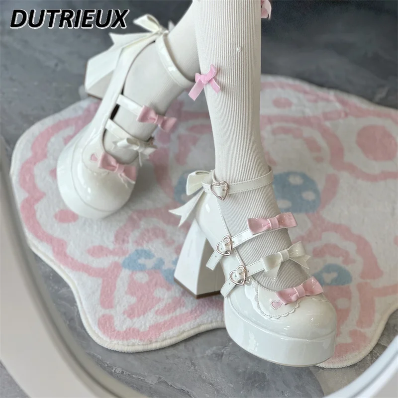 

Fashion Lolita Love Butterfly Lace Chunky Heel Spring Autumn Women's Shoes Japanese Style Cute Sweet Elegant Bow Pumps Female