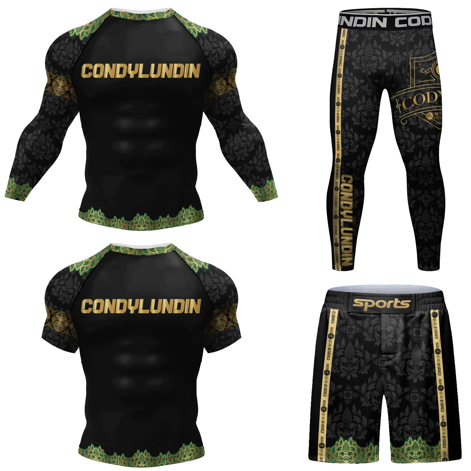 New Arrival Popular Hot Pattern MMA BJJ Rash Guard Tight Exercise Jogging T-Shirts+Pants 3D Print Compression Boxing Tracksuit