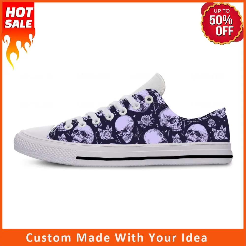 Anime Cartoon Skull Sketelon Flower Floral Horror Casual Cloth Shoes Low Top Lightweight Breathable 3D Print Men Women Sneakers