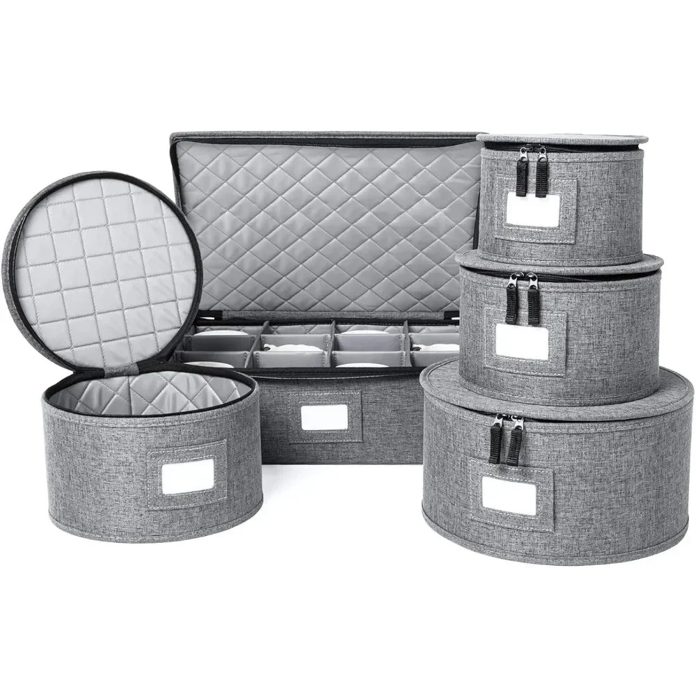 

for Dinnerware Storage and Transport, Protects Dishes Cups and Mugs, Felt Plate Dividers Included (Gray, 5 Piece)