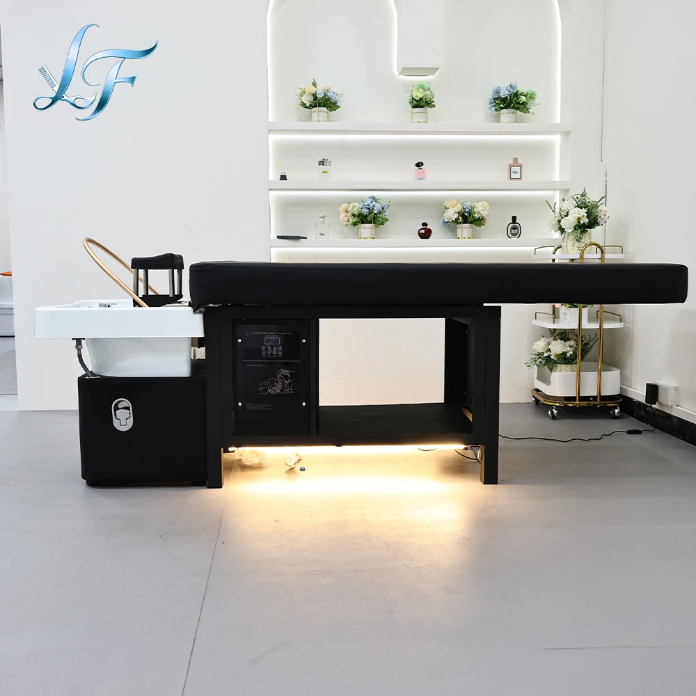 Lavacabezas Integrado con Terapia de Agua para Salón de Belleza y Barbería, Calentador de Agua con Circulación Especial para Terapia Capilar, Estilo Tailandés