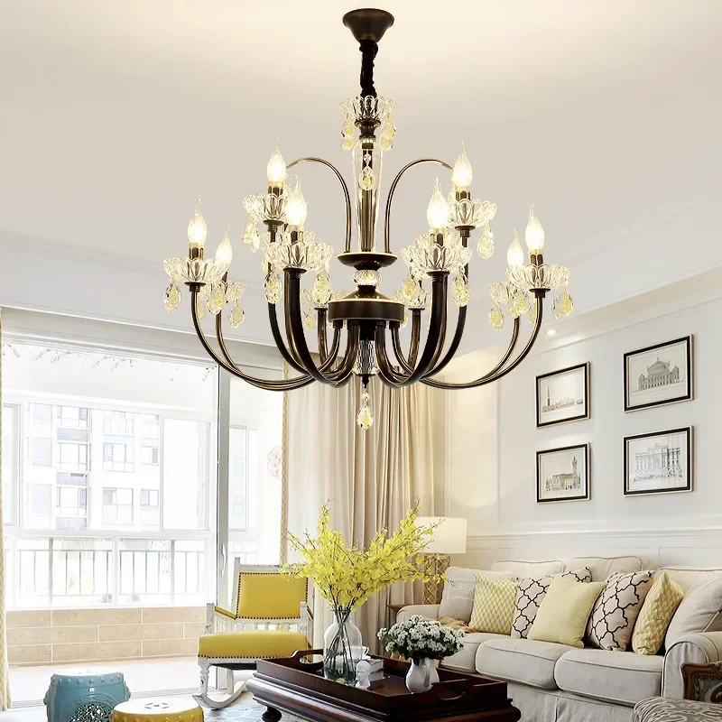 American simple iron chandelier light luxury crystal lamp guest restaurant bedroom lamp personalized