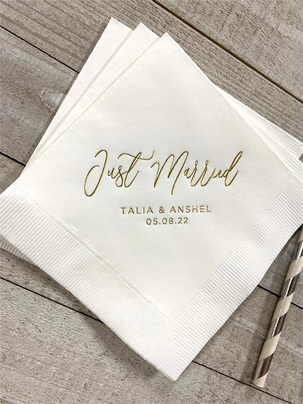 Personalized Napkins Wedding Napkins Custom Monogram Just Married Beverage Cocktail Luncheon Dinner Guest Towels Available