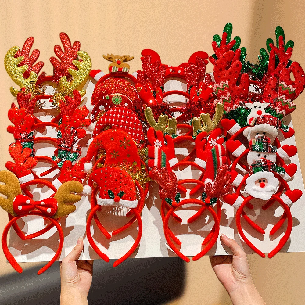 

Модная рождественская повязка на голову для девочек с оленьими рогами, галстук-бабочка Санта-Клауса с оленями и снеговиком - милый аксессуар для вечеринки разных цветов