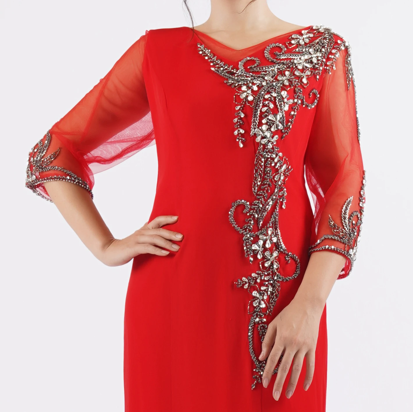 2024 Custom Mom Red Dress For Wedding Events Elegant Mermaid Gown With Handmade Beaded Plus Size For Formal Occasion MM107