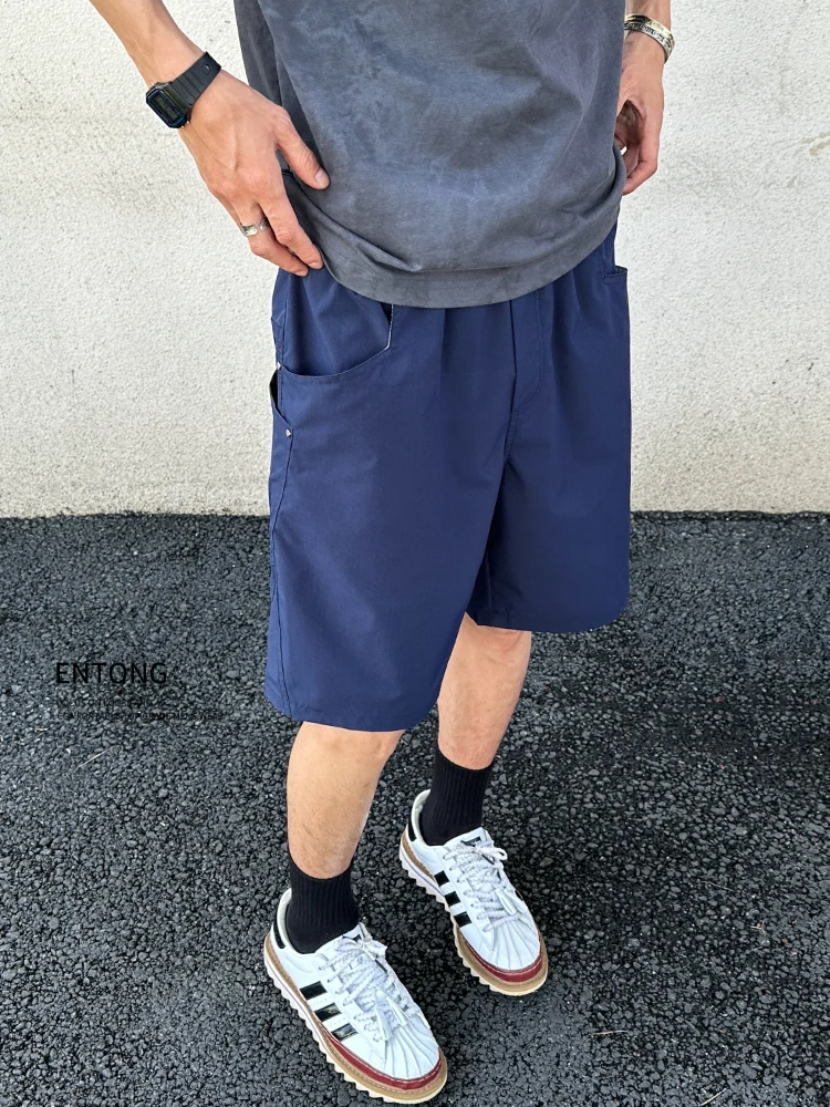 

Entong летние уличные повседневные свободные мужские модные брендовые брюки Qui Dry, тонкие брюки с пятью точками, свободные спортивные брюки средней длины