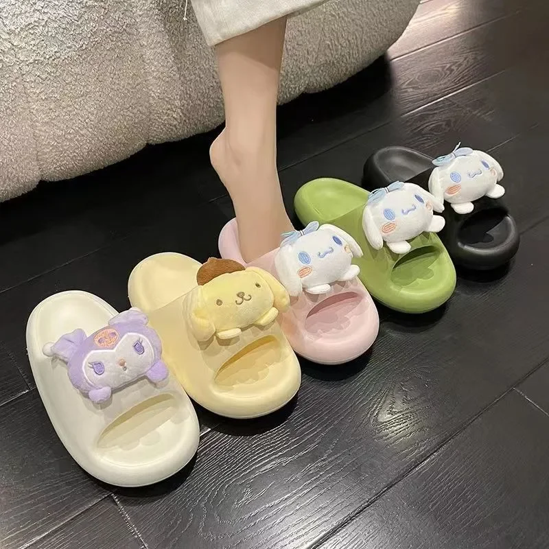 

Kuromi Anime Kawaii Sanrio Cinnamoroll Plush Doll Thick Bottom Slippers Female Cute Cartoon My Melody PomPomPurin Shoes Gifts