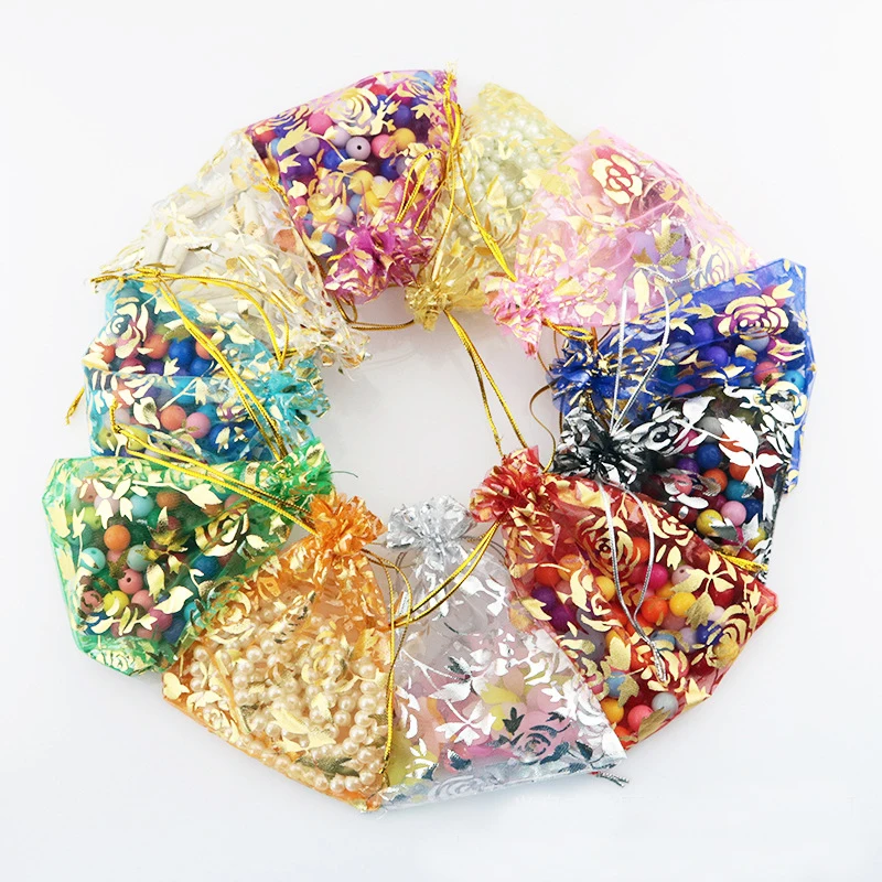 20pcs 7x9cm Organza Pouches Gift Drawstring Bags Flower Decoration Party Candy Packing For Diy Jewelry Packaging Making Findings