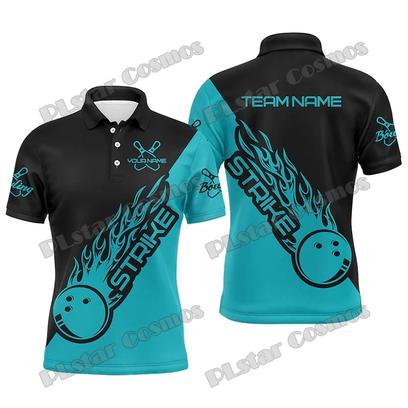 Bowling Strike Ball Blue Personalized Name 3D Printed Men's Polo Shirt Summer Unisex Street Wear Casual short sleeve Shirt POL94