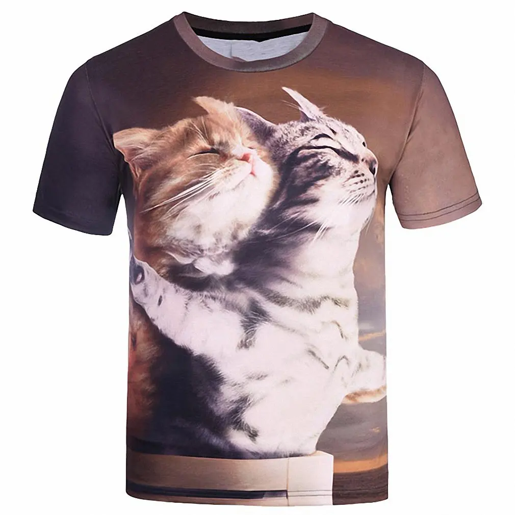 Trending Hot Sale Humorous Cat Short Sleeve Top Funny Animal Driving Print Skin Friendly Harajuku Street Men T-Shirt Y2K tops