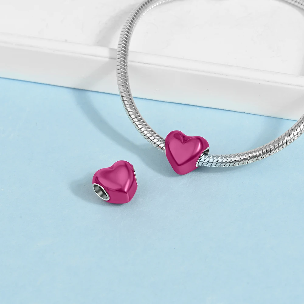 925 Sterling Silber Bunte Glänzende Herzförmige Anhänger-Perlen Passend für Schlangenketten-Armband Halskette Frauen DIY Geburtstag Schmuck Geschenke – Detail 25