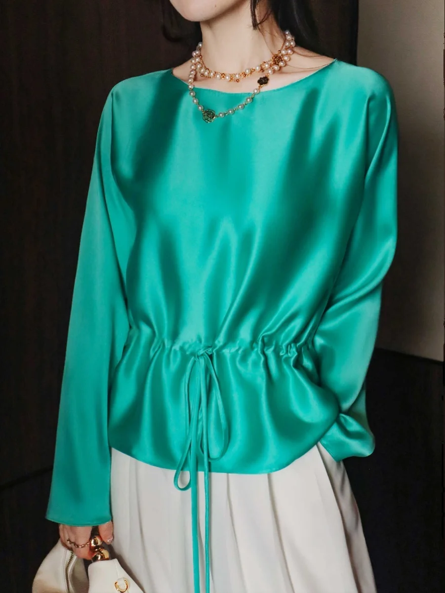 

Ele Round Ne Dstring Design Мягкий атласный женский топ для похудения трапециевидной формы Sle Commute Faion Весна Лето irt