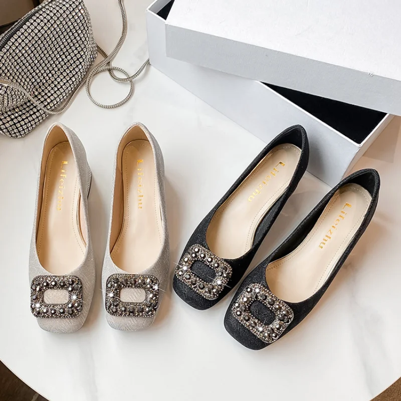 

Plus Size35-43 Women Pumps Shoes Bling Crystal Diamonds Buckle Med Heel Chunky High Heels Female Wedding Party Dress Shoes 88-3