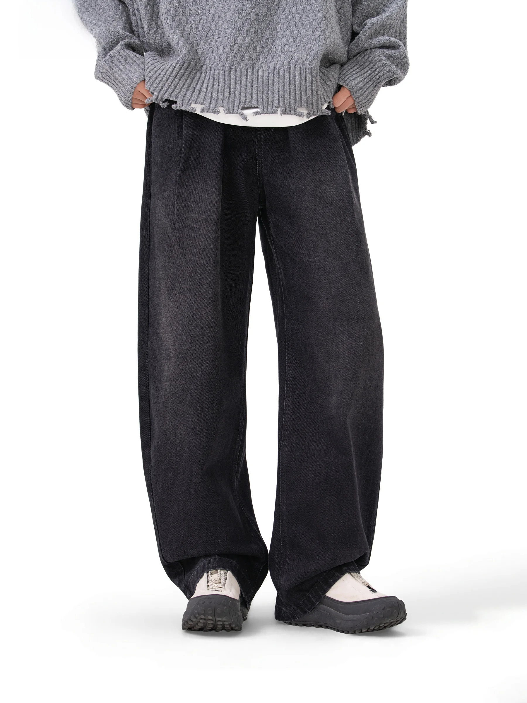 AOGZ Vintage Washed Wide Leg Jeans Men's Loose Casual Commute Straight Long Pants Autumn Trendy Brand Cotton Youth Popular