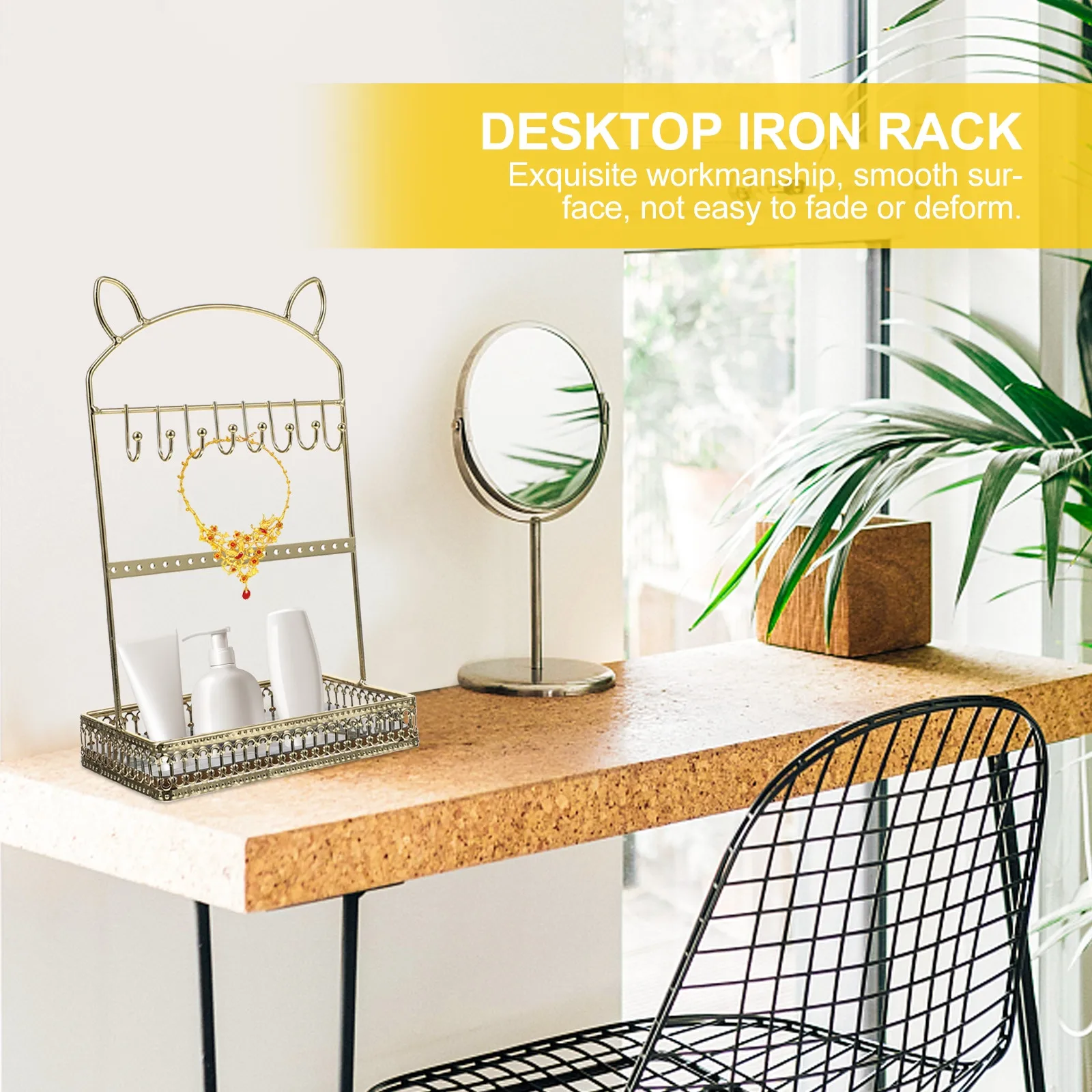 Cat Ear Shape Iron Jewelry Display Stand for Earrings Rings Necklaces Tools Organizer Desktop Metal Rack Home