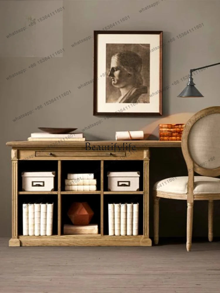 56*parts and accessories*American country retro old solid wood storage lattice desk desk