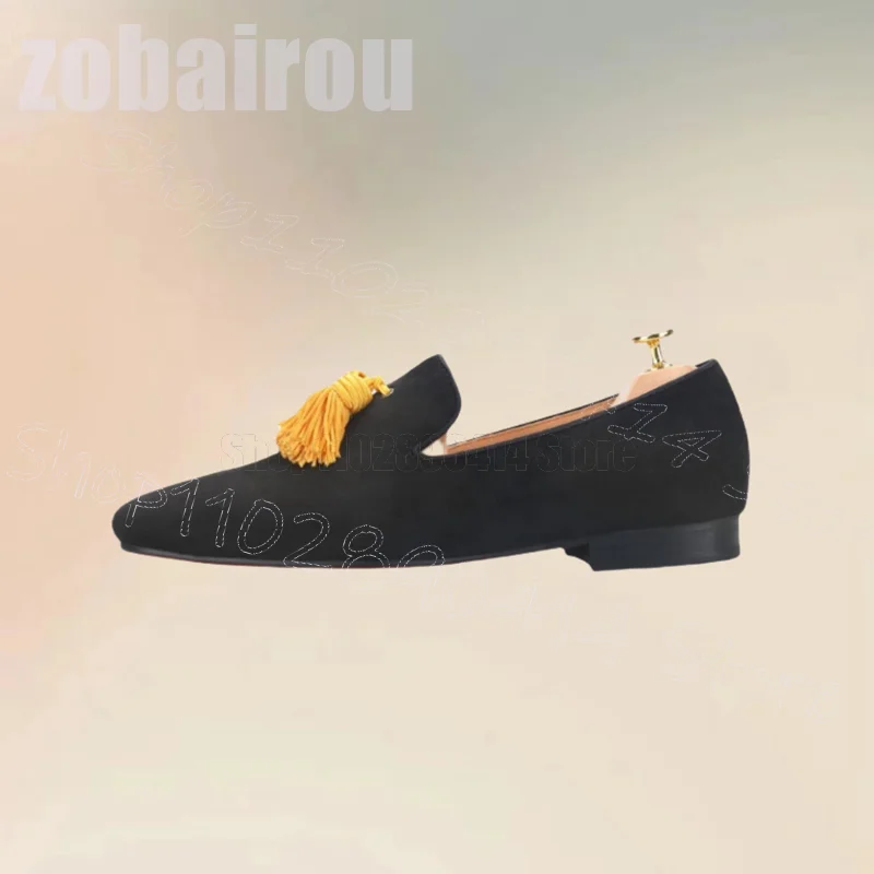 Amarelo borlas decoração camurça preta mocassins moda deslizamento em sapatos masculinos luxuoso artesanal festa banquete namoro sapatos casuais