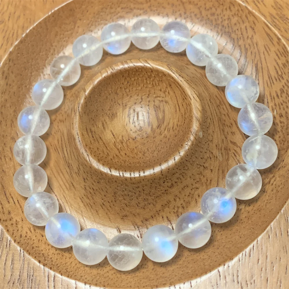 

Only 1Piece Natural Bright Bulbs Silver Blue Light Moonstone Bracelets for Women Clear Healing Moonlight Bead Moon Stones Bangle