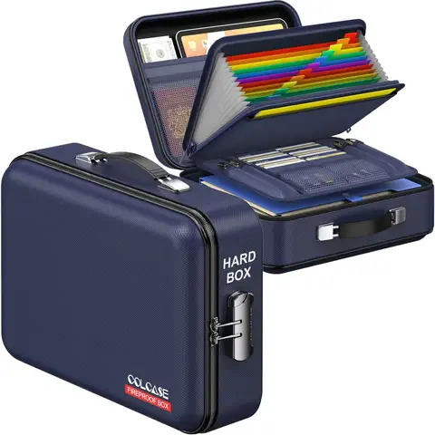 Fireproof Document Safe Box with Lock, Water Resistant Hard Case for Laptop Passports Certificates Money Storage