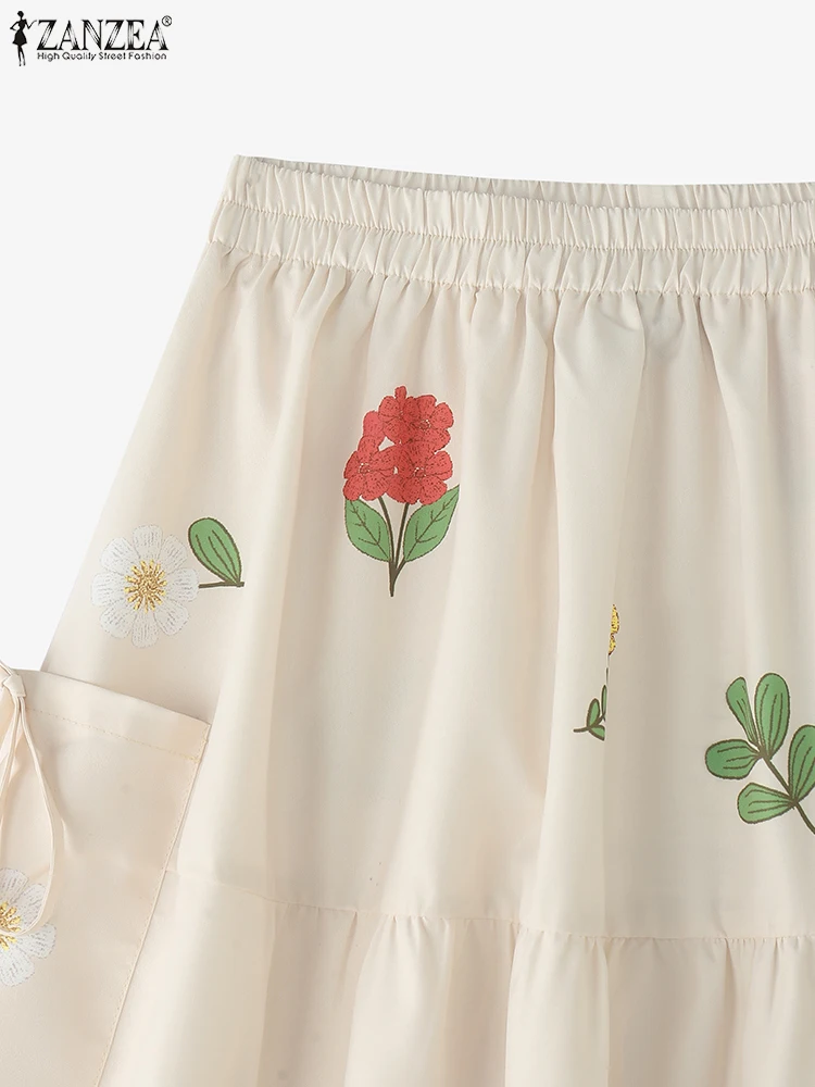 2025 zanzea moda feminina maxi saias outono longo bottoms floral impressão férias cintura elástica casual oversized jupes faldas saia