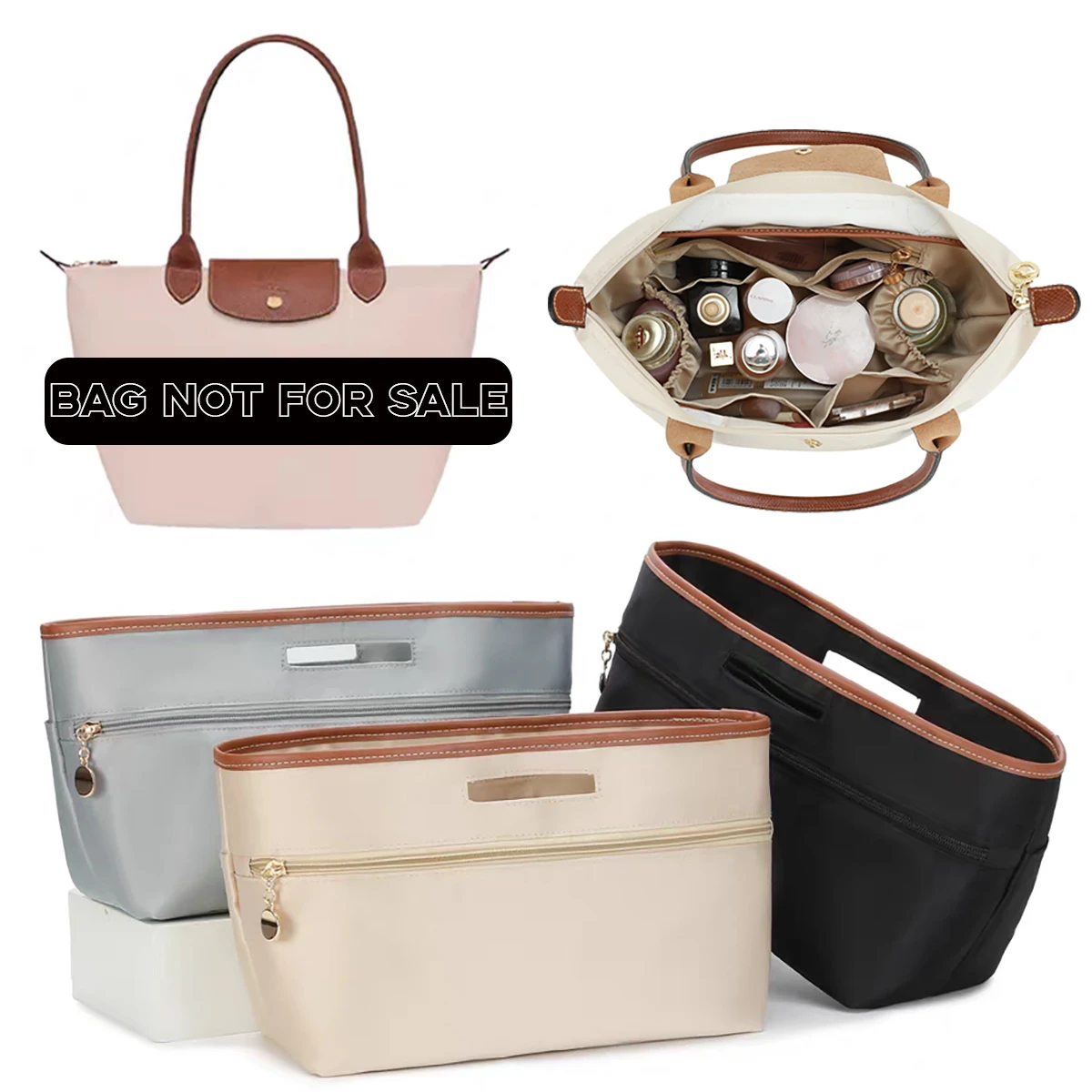 

Satin Bag Organizer for Longchamp Tote Bag Purse Organizer Insert Handbag Portable Storage Cosmetic Liner Support Shaper