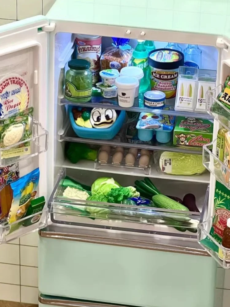 1:6 بيت الدمية نموذج صغير اكسسوارات الأثاث ثلاجة باب مزدوج مع ضوء Bjd Ob11 Gsc Blyth الجندي Lol المشهد الدعائم