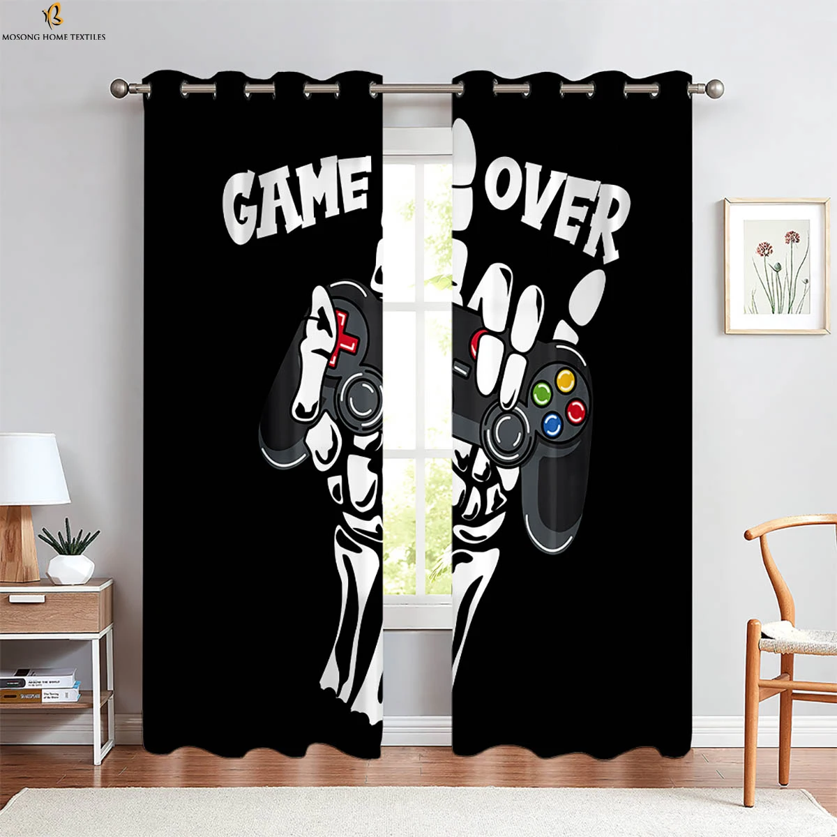 Window Curtains Cool Game Handle 3d Printed Curtains Suitable For Living Room E-Sports Room Bedroom Decorative Curtains 2PCS