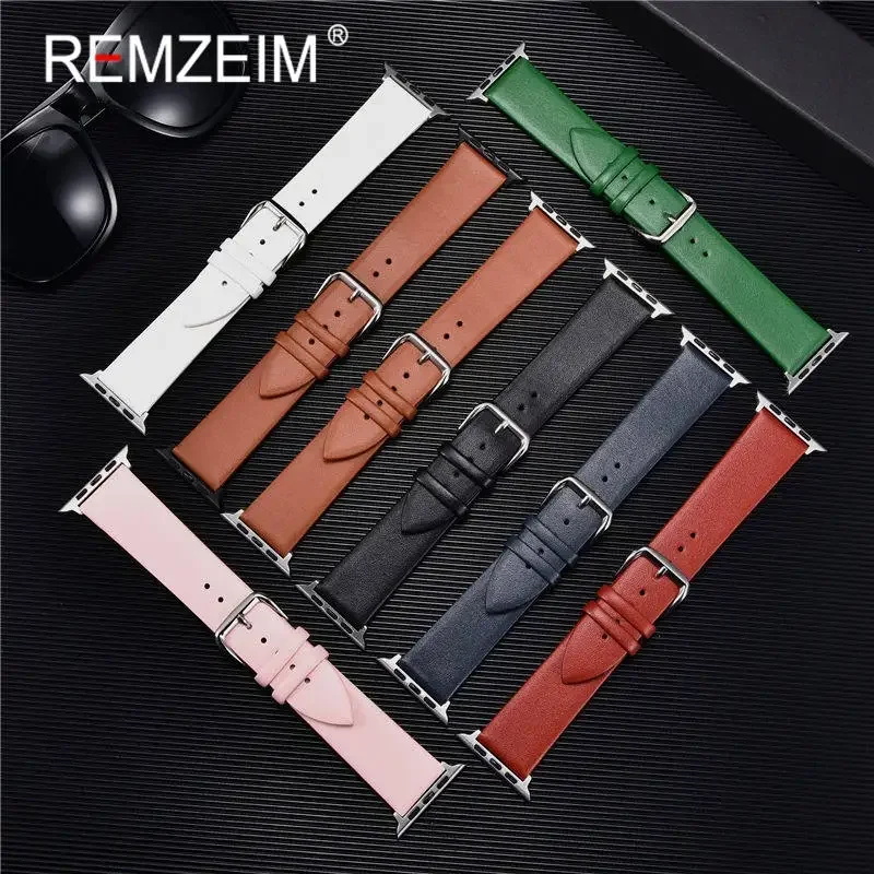 Leather Strap for Apple Watch Band 44mm 40mm 38mm 42mm 41mm Smartwatch Bracelet IWatch Series 3 4 5 6 SE 7 8 45mm Green