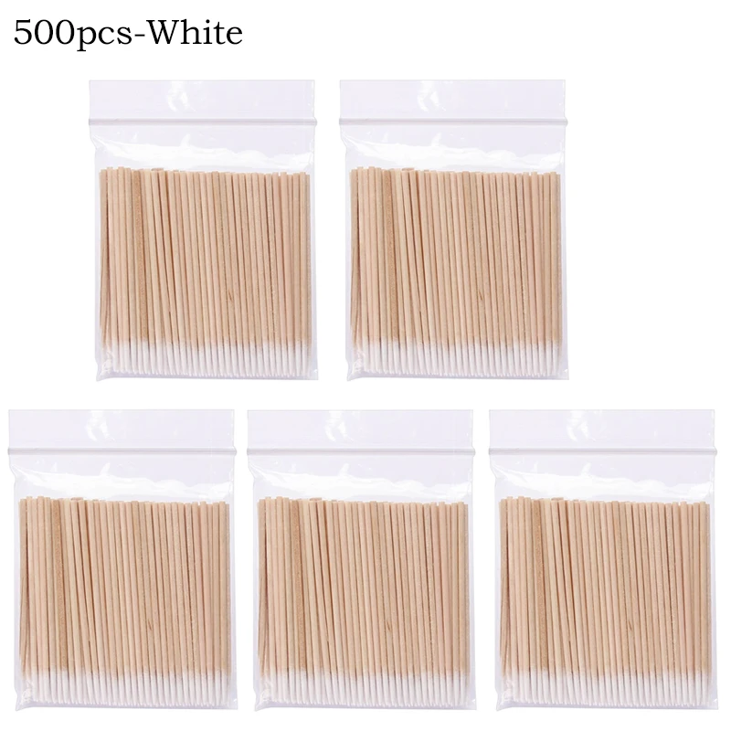 100/300/500Pcs Einweg Holz Baumwolle Tupfer Doppel Kopf Lippenstift Ohr Tupfer Wimpern Reinigung Baumwolle Knospen Maniküre schönheit Liefert