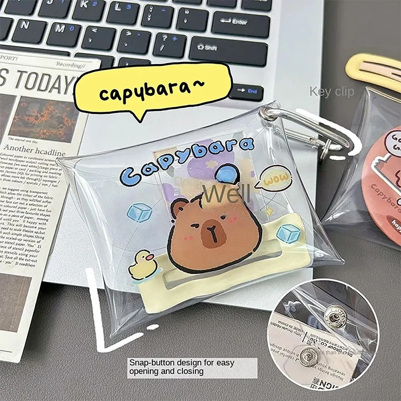 กระเป๋าใส่เหรียญกระเป๋าเหรียญน่ารัก capybara กระเป๋าเงินลายการ์ตูนกระเป๋ากระเป๋า PVC กันน้ำมีซิปกระเป๋าใบสั้น