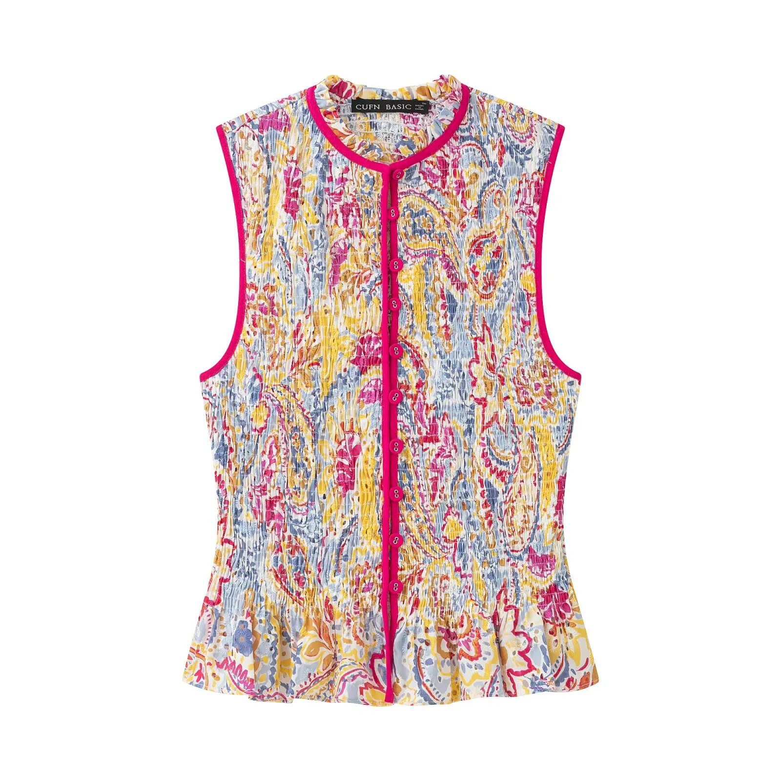 Damen Mode Blumendruck Ausgeschnittene Sets Sexy Ärmelloses O-Ausschnitt Knopf-Slim-Top+Lange Röcke Sommer Urlaub Neu 2-teilig – Detail 5