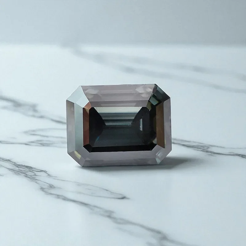 Moissanit-Stein, Smaragdschliff, graue Farbe, Charms, glänzender Edelstein, DIY-Ring, Halskette, Ohrringe, Hauptmaterialien mit Zertifikat – Detail 4
