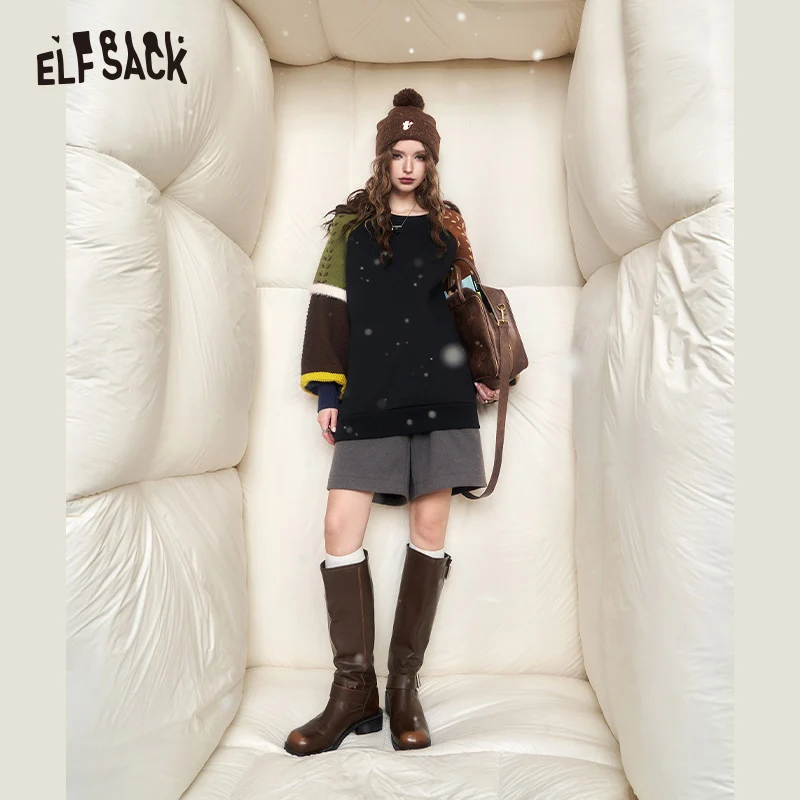 Imagem -04 - Elfsack-camisola de lã Feminina Tops Emendados Tamanho Grande Moda Coreana Novo Inverno 2023