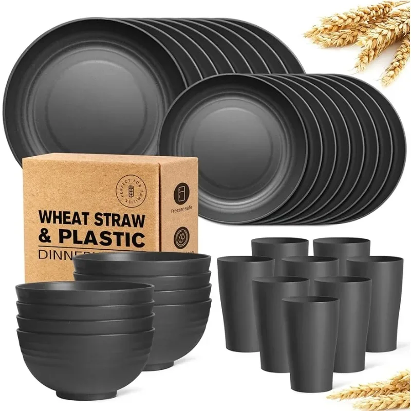 Kitchen Plastic Wheat Straw Dinnerware Set Dinner Plates（ Pure White/Black）optional