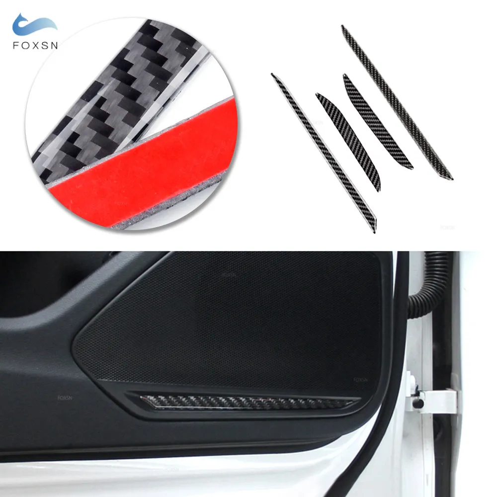 Car Carbon Fiber Speaker Stickers Door Panel Loudspeaker Cover Strips Trim For Audi A4 B9 A4L 2017 2018