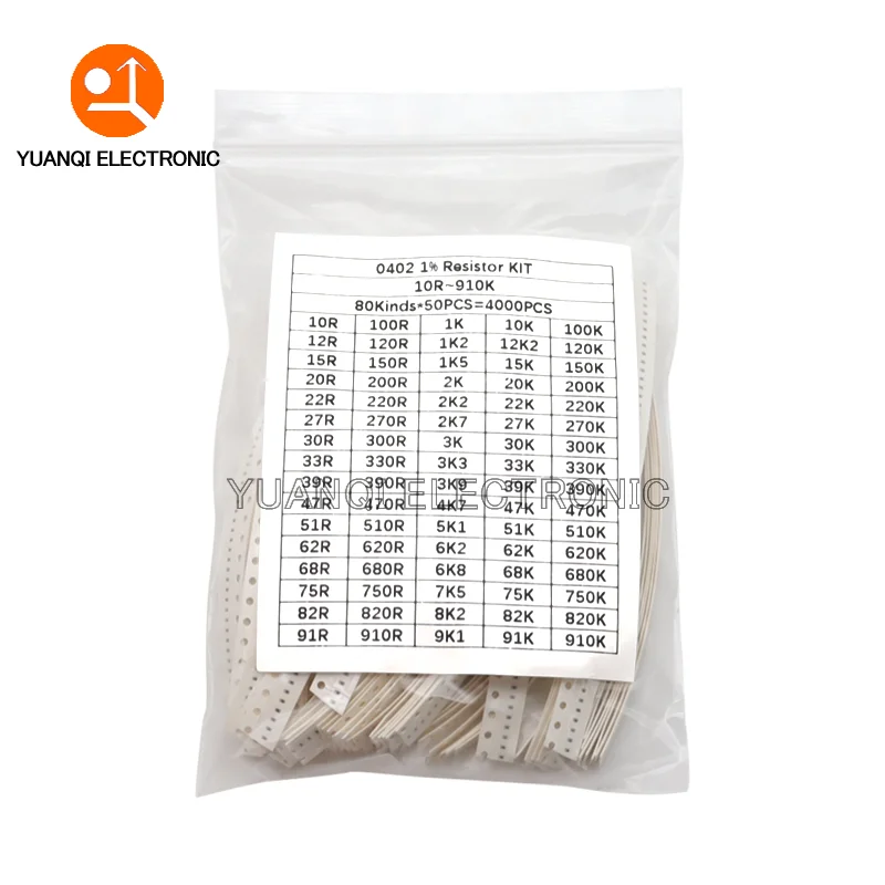 1% 0402 0603 0805 1206 SMD Chip Resistor Assorted Kit 10 ohm - 910K 80Values Resistance Sample set