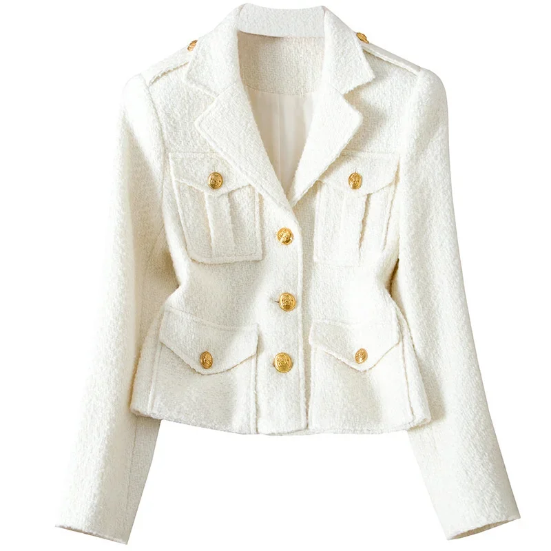 

2024 New woolen cloth Women Blazer Autumn Korean Temperament Tweed Suit Jacket Ladies Casual Office Female Blazer Outerwear Tops