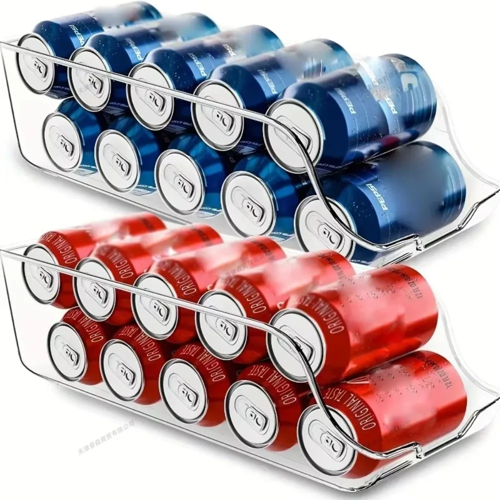 1/2/4Pcs Kitchen Refrigerator Organizer Beverage Storage Box Auto Rolling Can Dispenser Soda Beer Can Holder Fridge Storage Rack