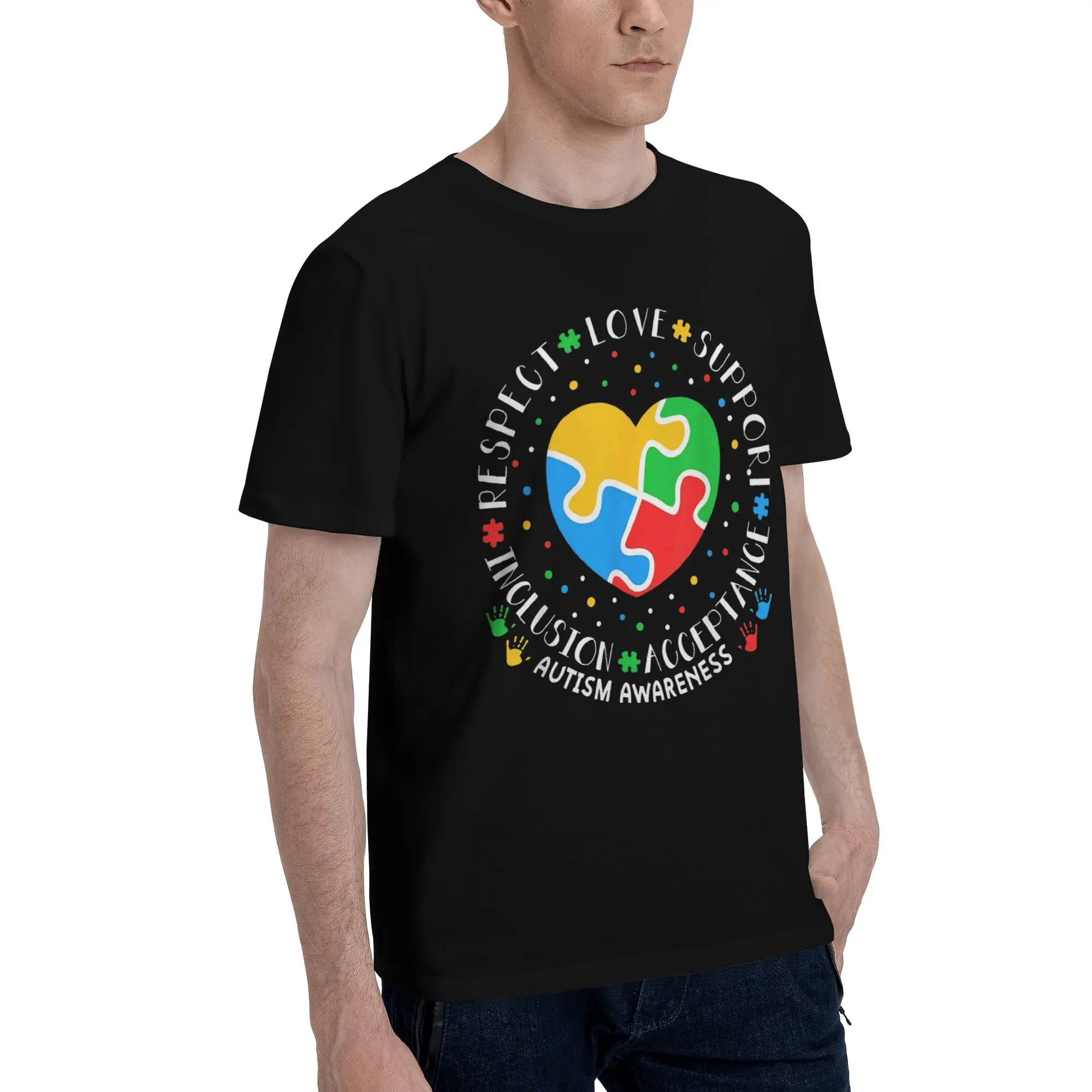 Men Women Printed Autism Awareness Respect Love Support  T Shirt Tee 100% Cotton  T-shirts Clothes