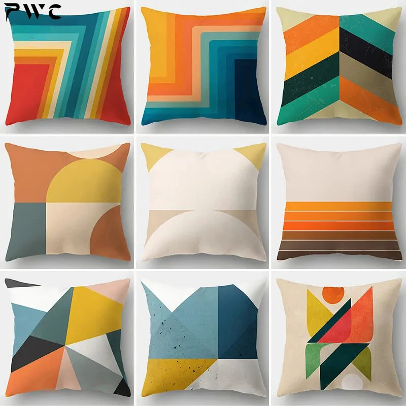 

Rainbow Geometric Creative Print Cushion Cover Peachskin Stripe Patchwork Pillow Case Sofa Home Decoration Sunrise Pillowcase