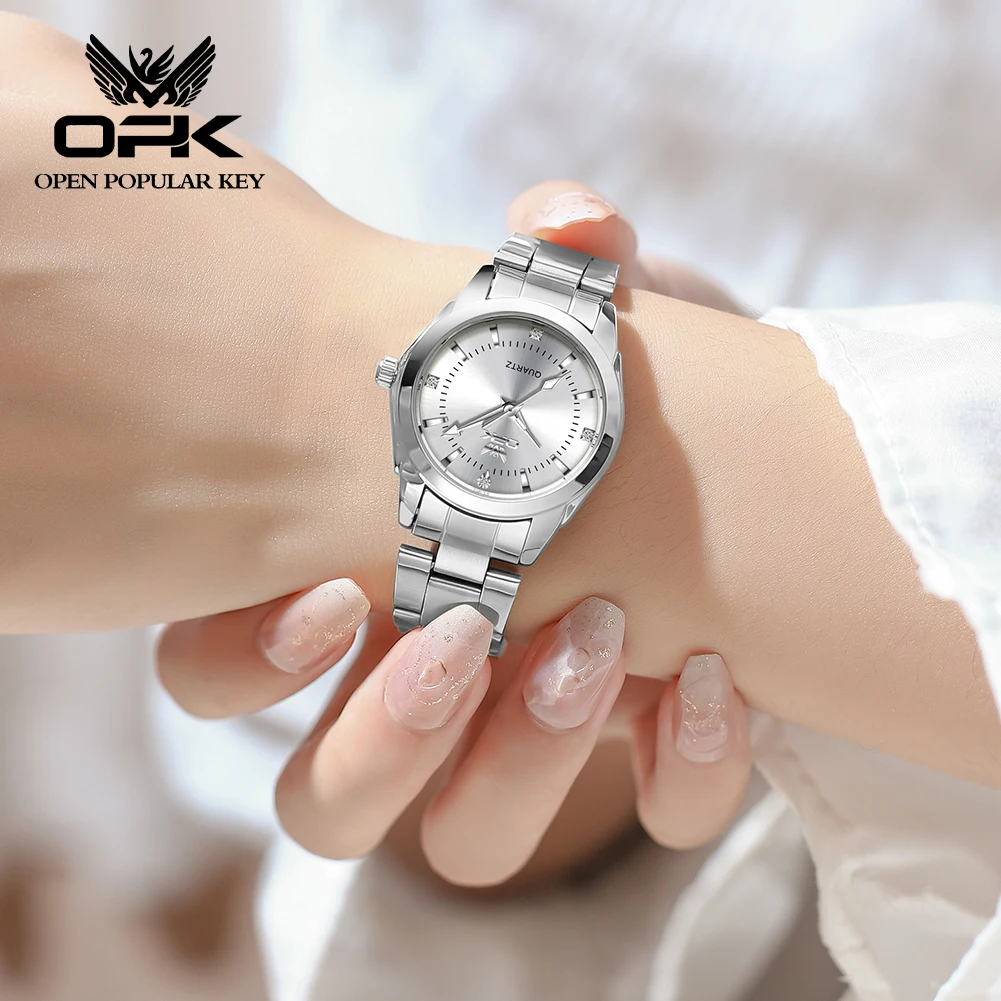 OPK 6002 Wristwatch for Women Fashion Trends Stainless steel Strap Waterproof  Full Silvery Watches