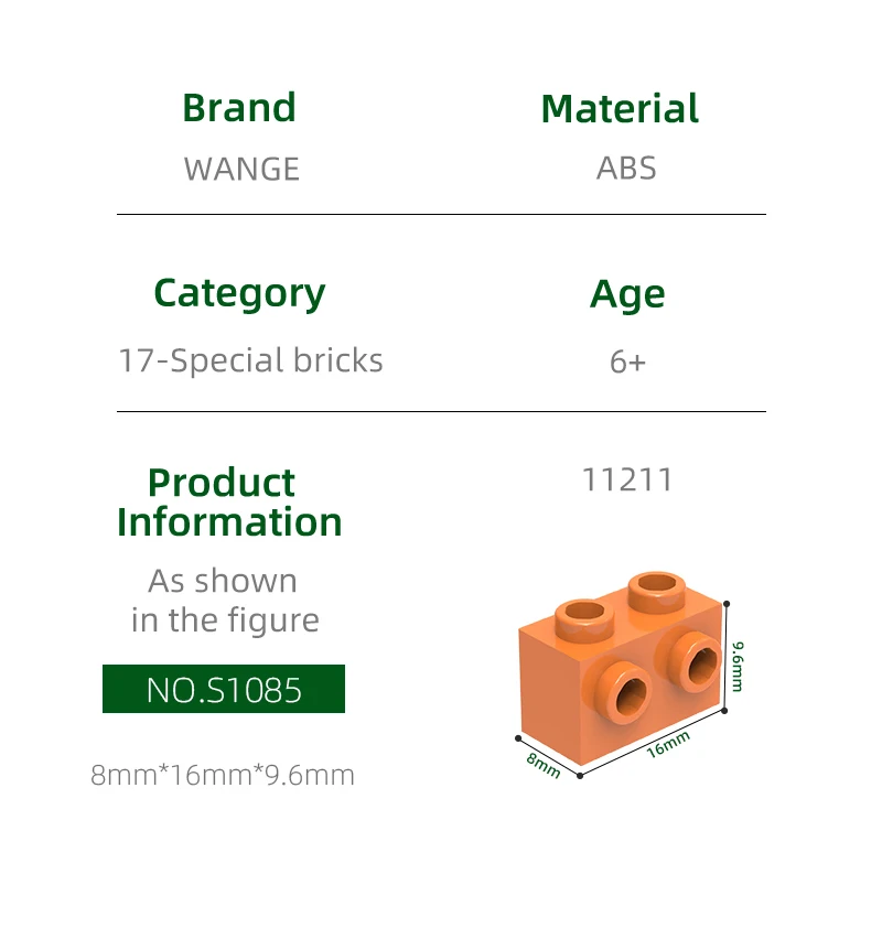 Wange 122Pcs/lot 11211 Modified 1x2 with Studs on Side Blocks Moc Color Accessories Compatible with Brick Children Toys Assembly